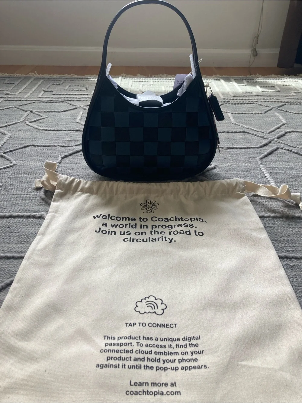 COACHTOPIA Limited Edition Woven Checker Hobo Shoulder Bag in Dark Blue & Black